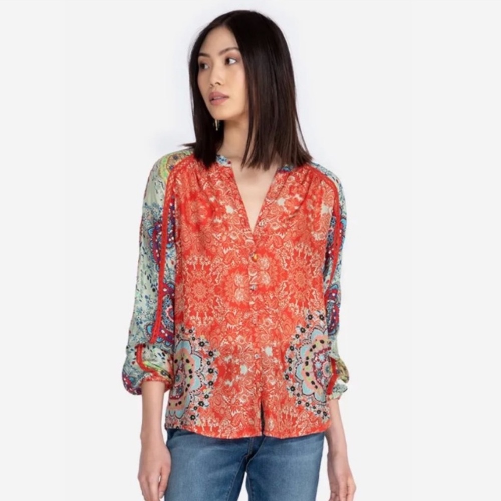 Johnny Was Ellen Floral Silk Button Down Blouse